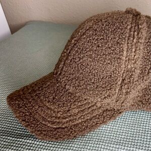 Soft Brown Free People Beau Sherpa Baseball Hat, Fleece Ball-cap, One Size